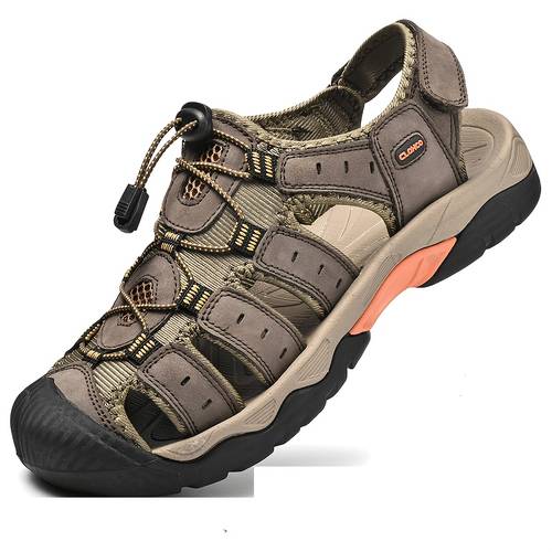 mens outdoor closed toe sandals non slip durable trekking shoes comfortable breathable hollow out fastener