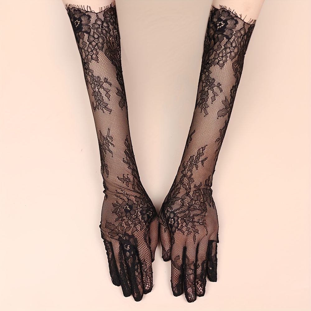 Image of New Wedding Gloves For Bridal Women Long Mesh Lace Retro Princess Wedding Banquet Evening Dress Gloves
