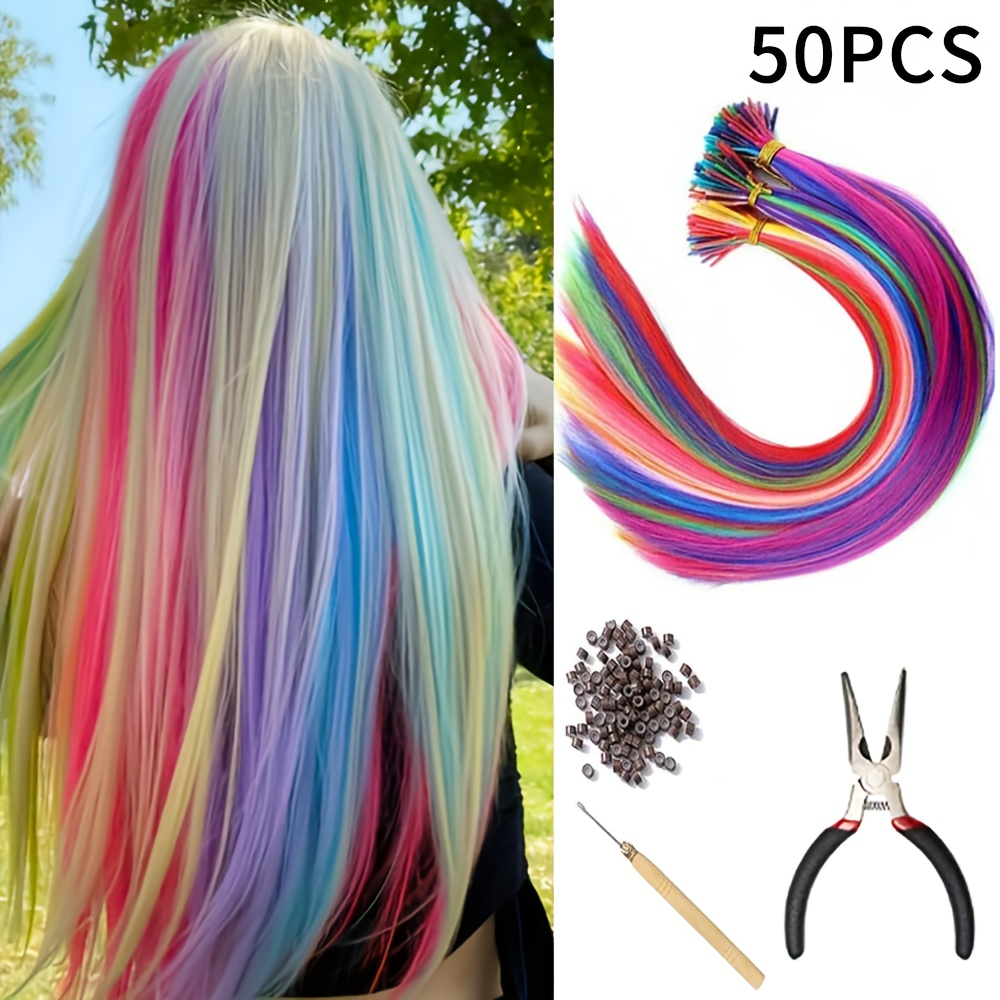 Image of 16 Inch Colored Synthetic Crochet Hair Extensions, Feather Sticks, And Wigs Are Suitable For Women's Halloween Parties, Role-playing, And Colorful Hair Extensions