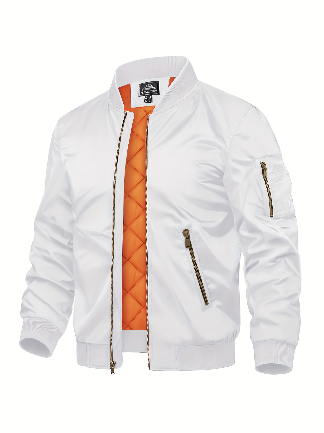 mens classic   black with orange diamond lining breathable warm windproof zipper ribbed cuffs hem   casual travel camping casual attire