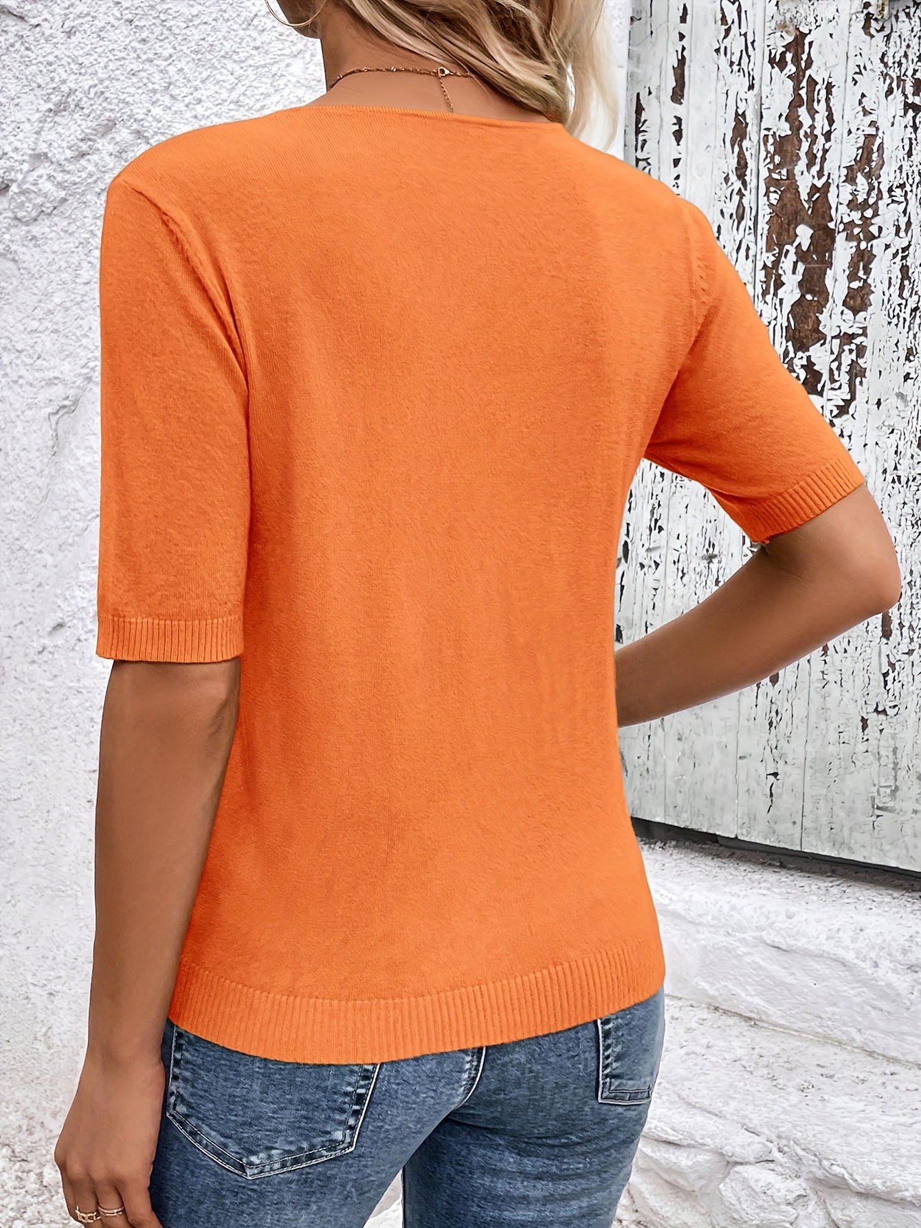 Women'S Elegant V-Neck Blouse - Short Sleeve Solid Color Top for Casual or Chic Outfits, Machine Washable Polyester, Perfect for Spring & Fall, Spring Fashion | Elegant Style | Workout Fabric