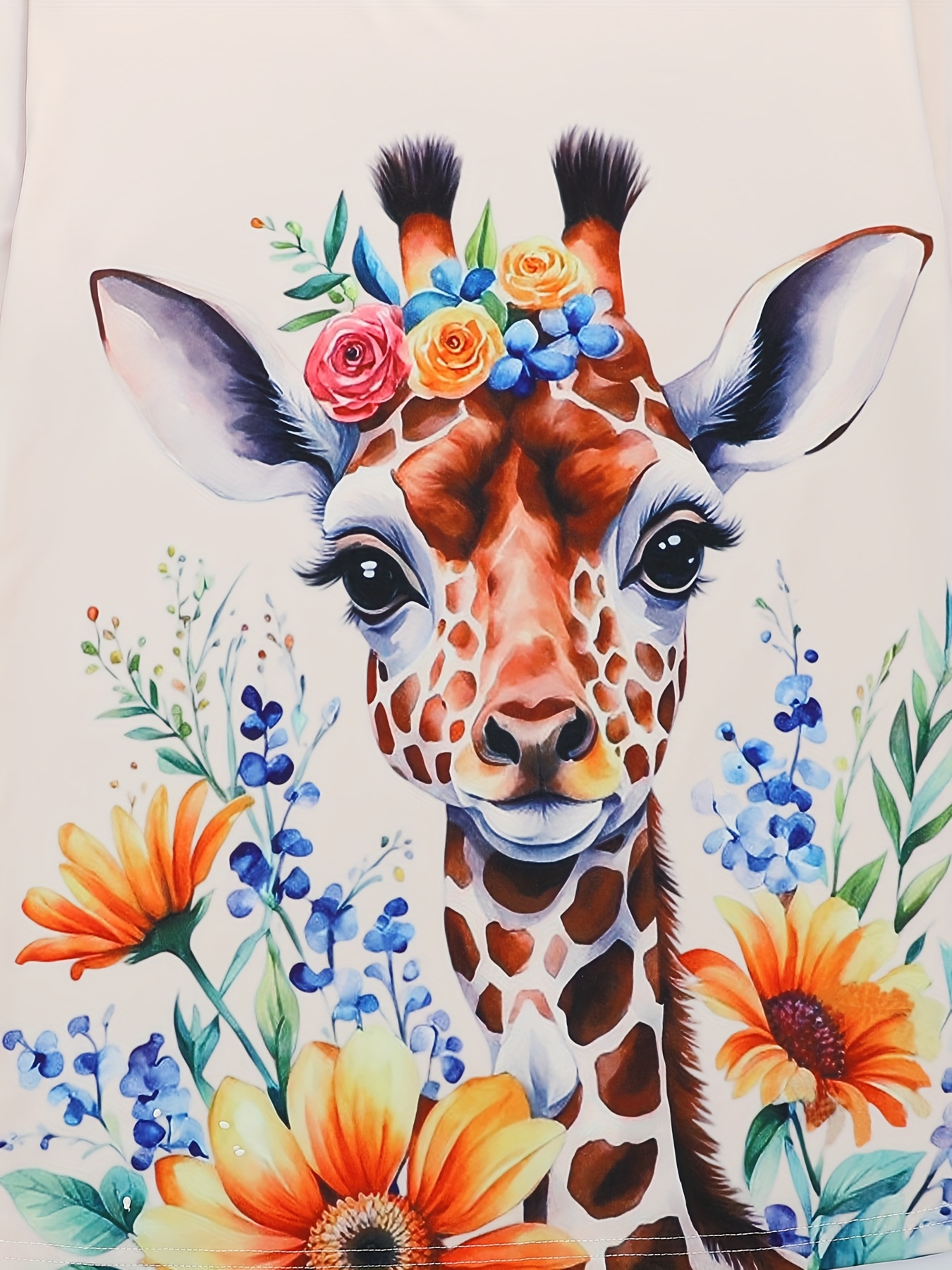 3pcs womens giraffe floral print pajama set short sleeve crew neck top elastic waist shorts pants soft fabric     animal print sleepwear giraffe decor Product details 5