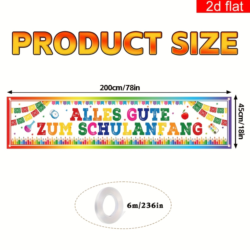 E-shop 2D Flachbanner, 1 Stück Deutsch „Zurück zur Schule“ Gartenbanner, Polyester, Buntstift-Wecker-Hintergrund, geeignet für Innen- und Außenbereich,