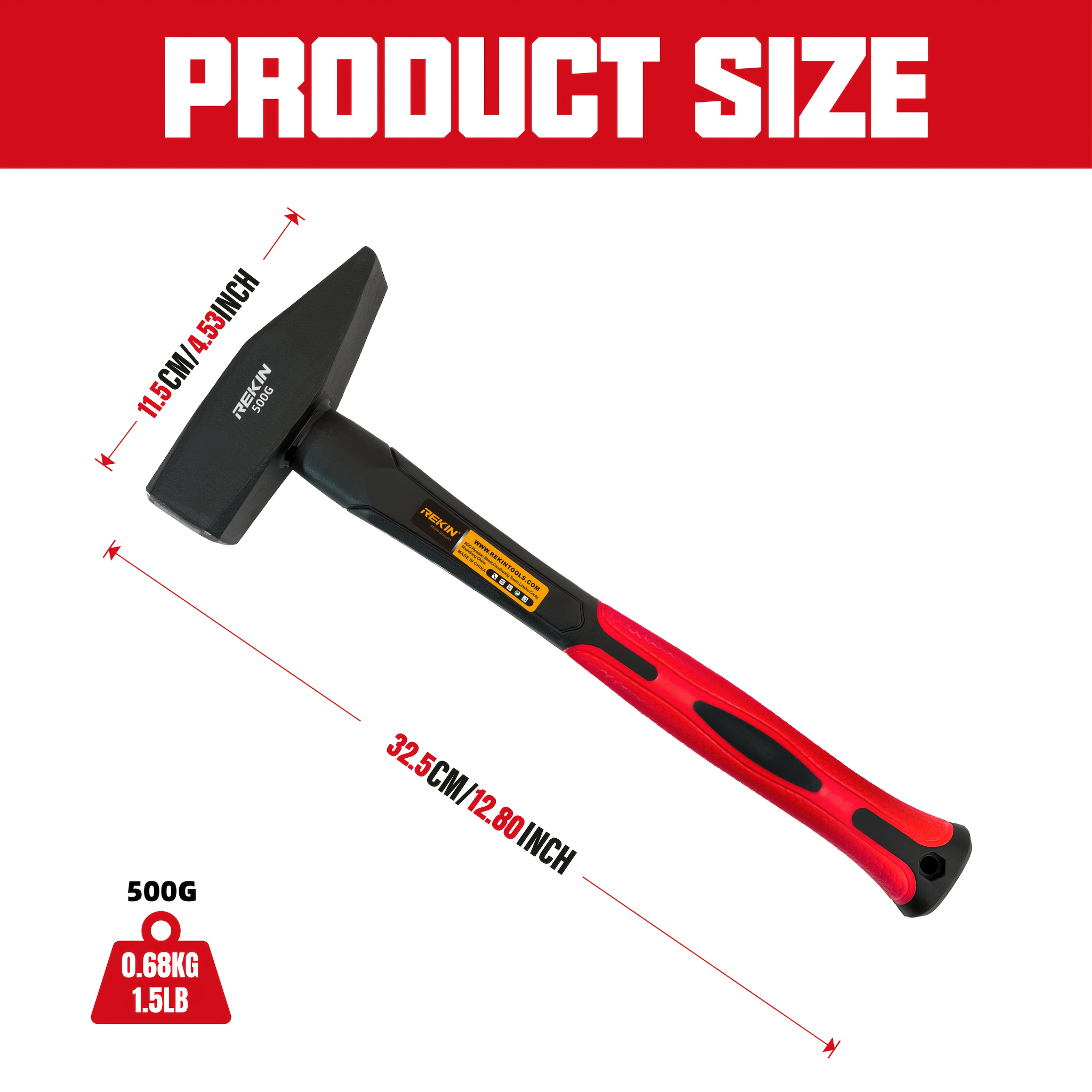 Image of 200g/500g/1000g Mechanic's Hammer, With A 45 Head And A Fiberglass Non-slip, Shock-absorbing Handle. Easy To Carry, Suitable For Light Work, Industrial Applications, Automotive Body Repair, And Metal