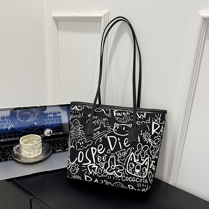 Fashion Graffiti Single-Shoulder Tote Bag for Women, New Spring Style, Large Capacity Commuter Underarm Handbag