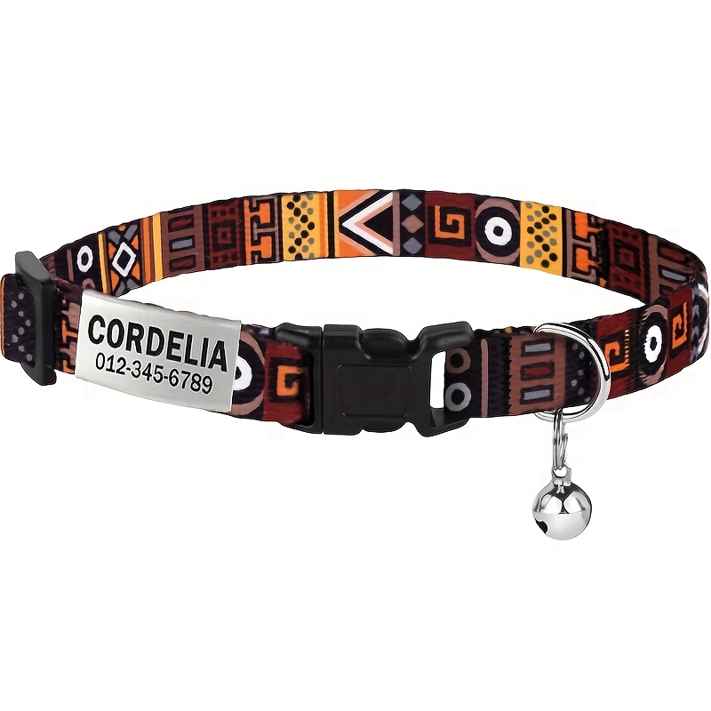 TEMU [Personalizado] 1pc Collar para gato de estilo bohemio de moda personalizado, con placa de , y número de teléfono grabables, etiqueta de