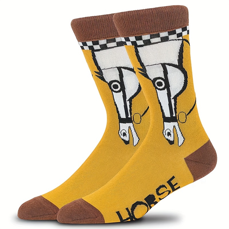 

Cartoon Horse Socks, Sports Street Style Mid Tube Socks, Women's Stockings & Hosiery