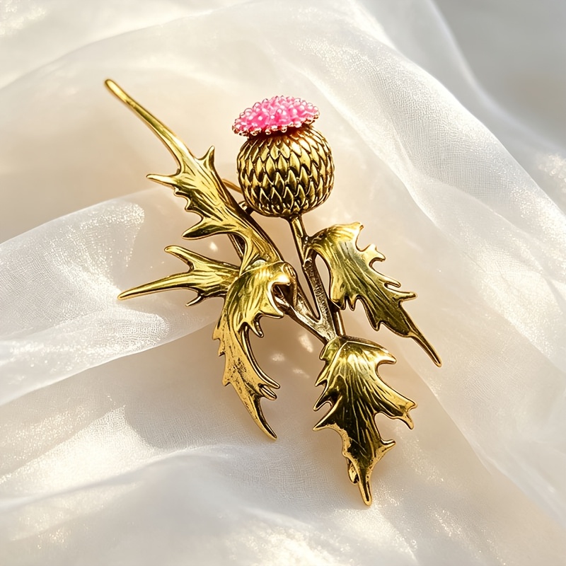 TEMU Broche Rétro , Broche Vintage à Feuille Dorée avec Fleurs de Perles Roses, une Délicate Broche Décorative Florale