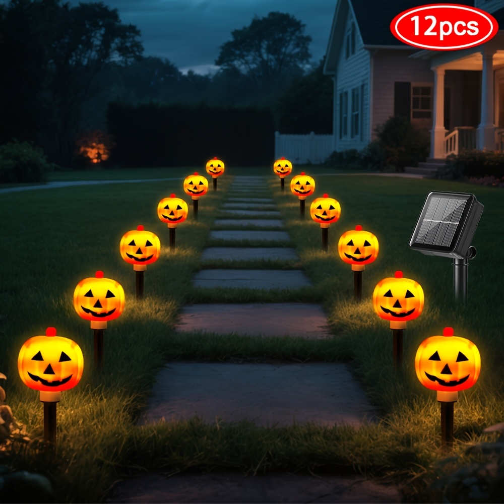 12 solar powered halloween pumpkin lights spooky and terrifying pumpkin lanterns featuring 8 lighting   outdoor ip44   halloween pumpkin   stakes pumpkin street lamps outdoor decorative lights for halloween