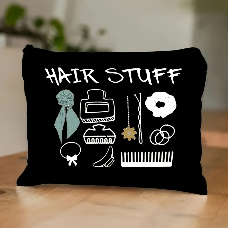 Image of 1pc Makeup Bag With Hair Accessories Print - Lightweight Zippered Cosmetic Suitable For Travel, Bridal Parties, Daily Use - Compact Pouch For Hair Ties, Clips, Headbands
