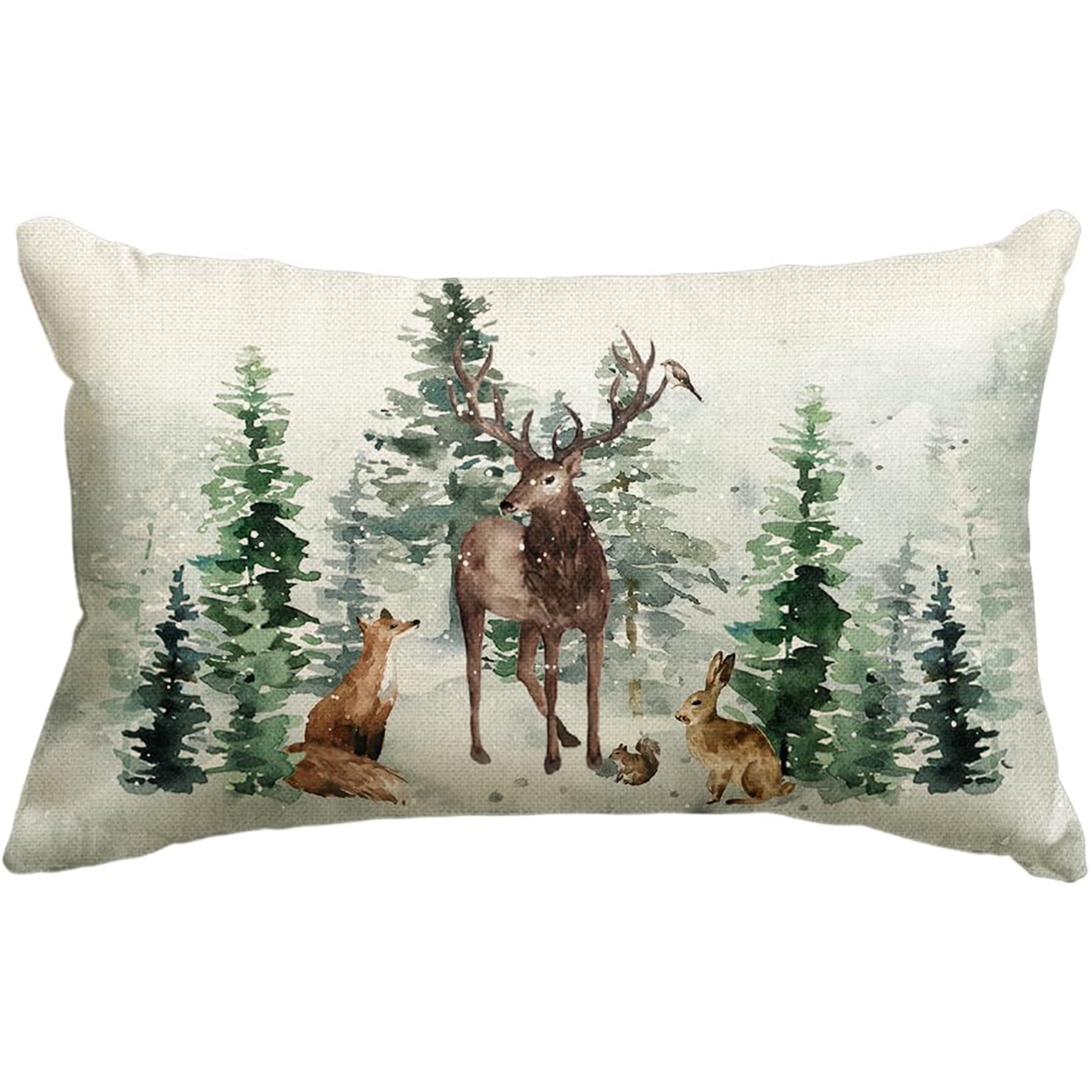 

Christmas Holiday Linen Throw Pillow Cover 12 X 20 Inch - Contemporary Reindeer & Animals Zippered For Sofa And Room Types, Machine Washable (1pc, Pillowcase Only)