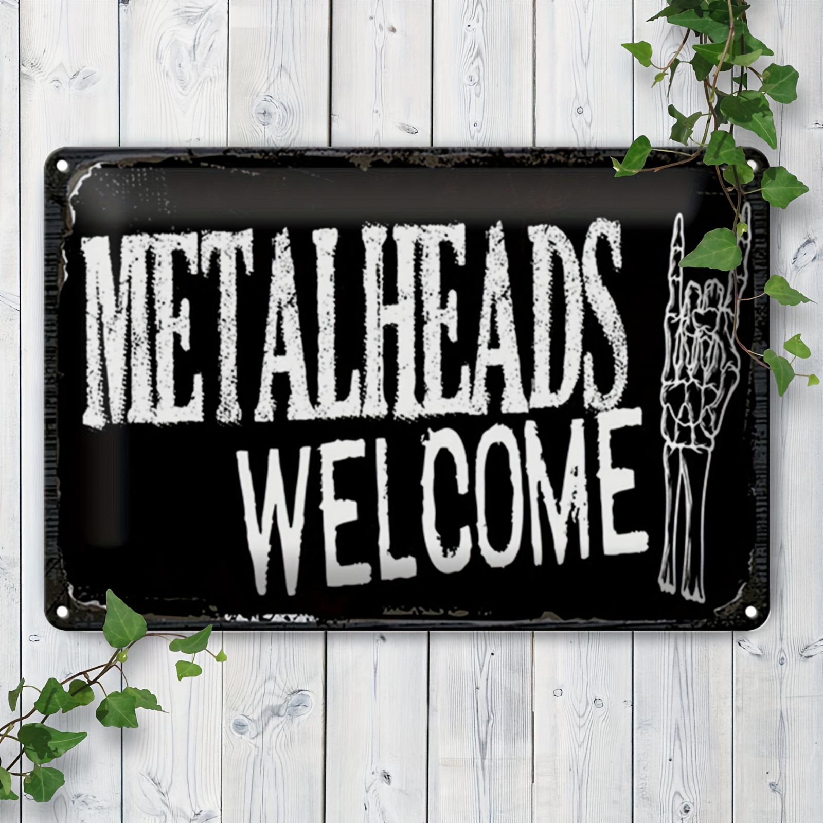 E-shop Metallkopf Willkommen "Eisen Schild - Skelett , 8X12 Zoll Ungerahmte Wanddeko, Geeignet für Metallköpfe, Rockmusikfans und