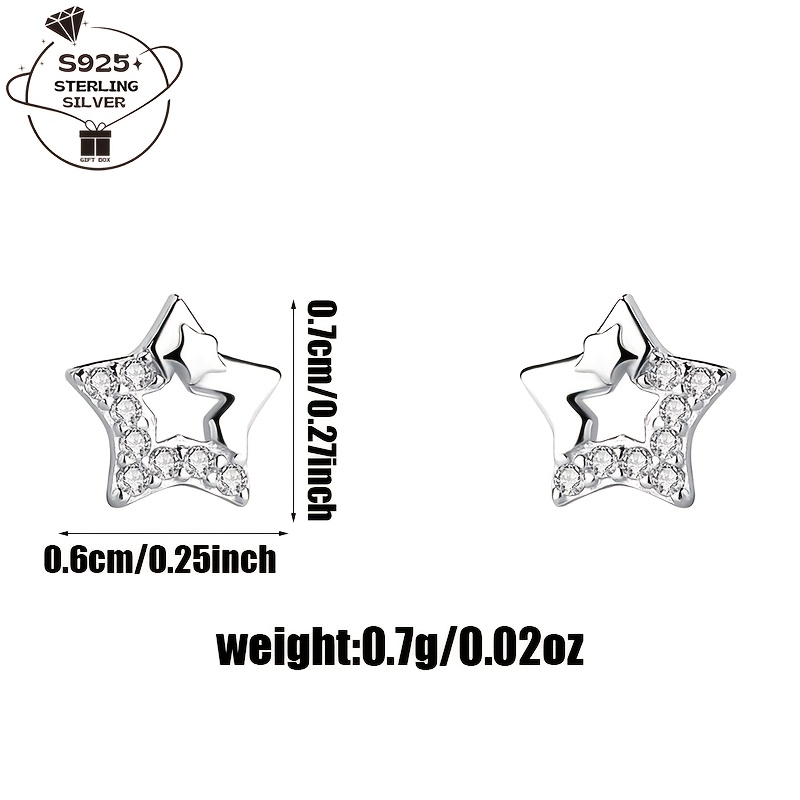 Women's 925 Silver Minimalist Hollow Star Earrings, Birthday Gift