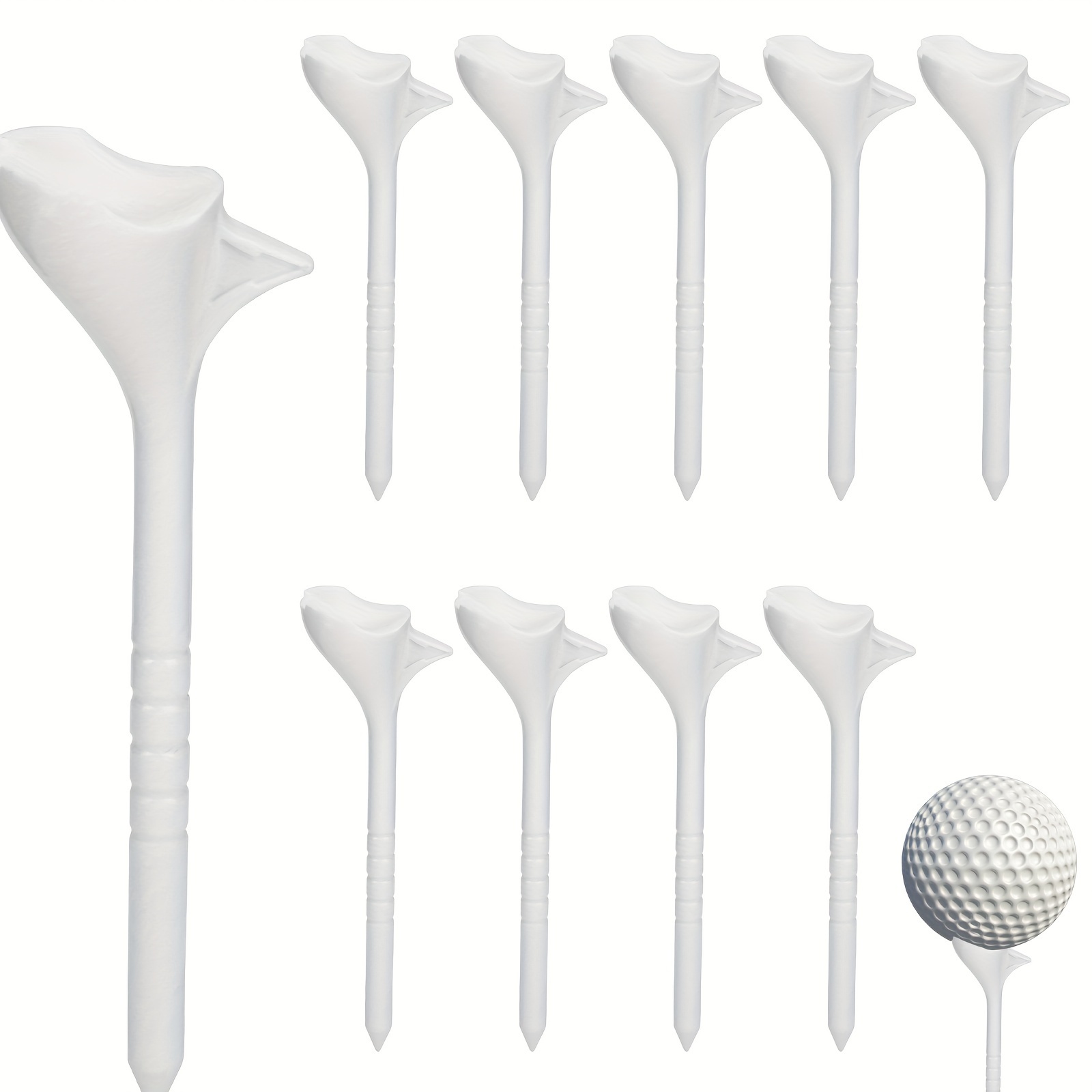 

10pcs White Plastic Golf Tees, 10-degree Control Golf Tees