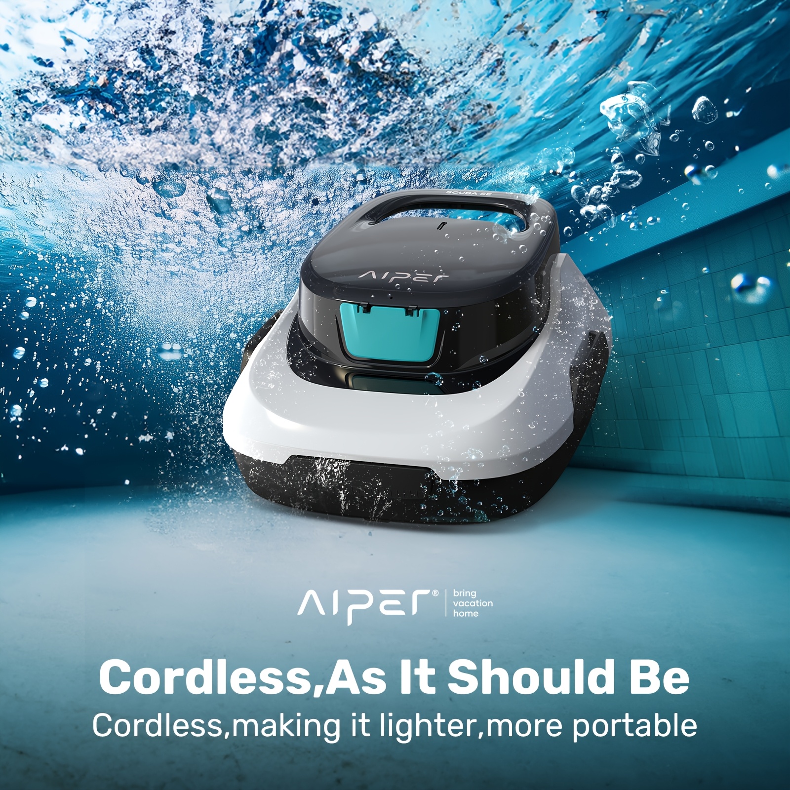 TEMU Aiper Se Cordless Automatic Pool Cleaner, Pool Vacuum With Auto-parking, Lightweight, Ideal For Above Ground Flat To 860 ., White