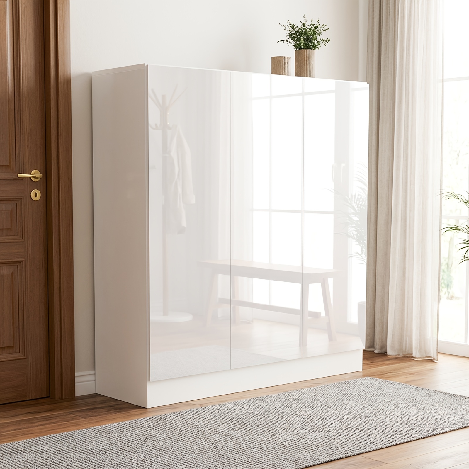 Image of Msutree Shoe Cabinet With Adjustable Shelves, Shoe Cabinet With Ventilation, Narrow Shoe Cabinet With Doors, Storage Cabinet For Hallway, Entrance And Living Room