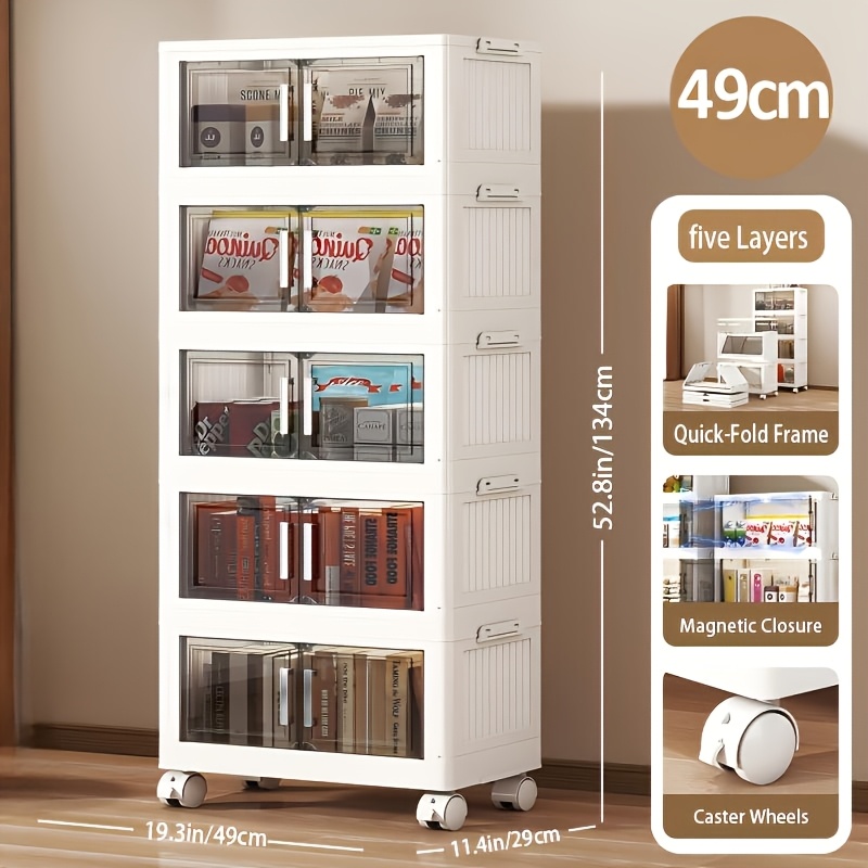 TEMU Armoire de rangement pliable extra large de 49 cm avec options de 3/4/5 niveaux, roulettes et couvercles -poussière, organisateur en plastique
