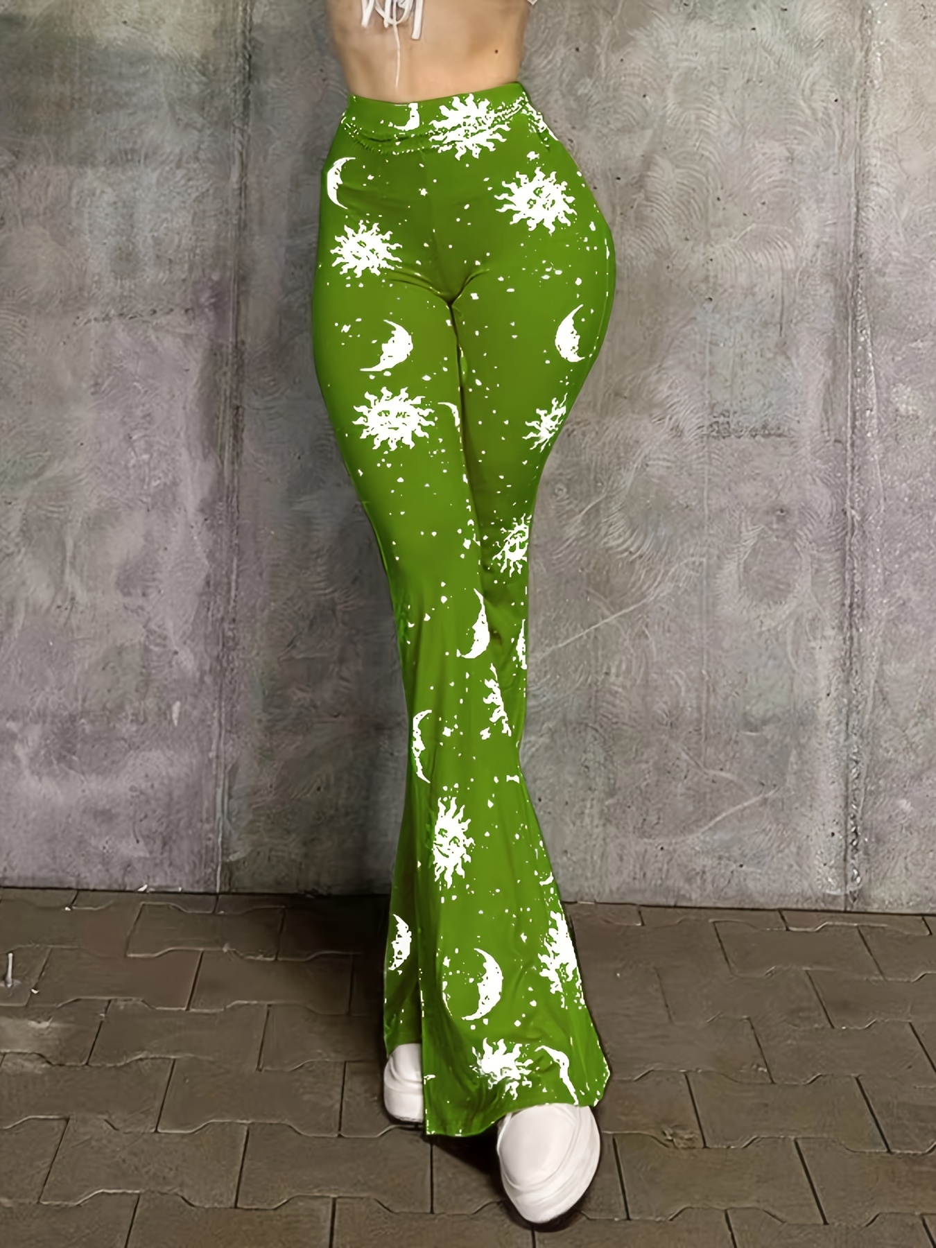 sun moon print flare leg pants y2k high waist pants - Temu