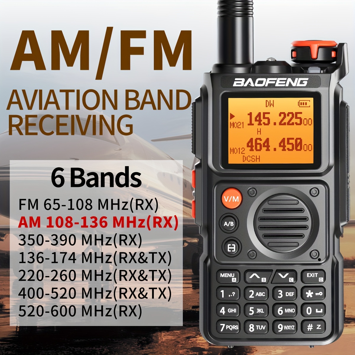   uv k6 rechargeable two way radio with 999 memory channels 6 band uhf vhf   5w high power output 6   8mhz rx 108 136mhz tx 174 390mhz rx 136 174mhz tx 520 600mhz rx battery type c charging stopwatch   weather alerts 2   included 2 antenna options emergency communication   design durable construction
