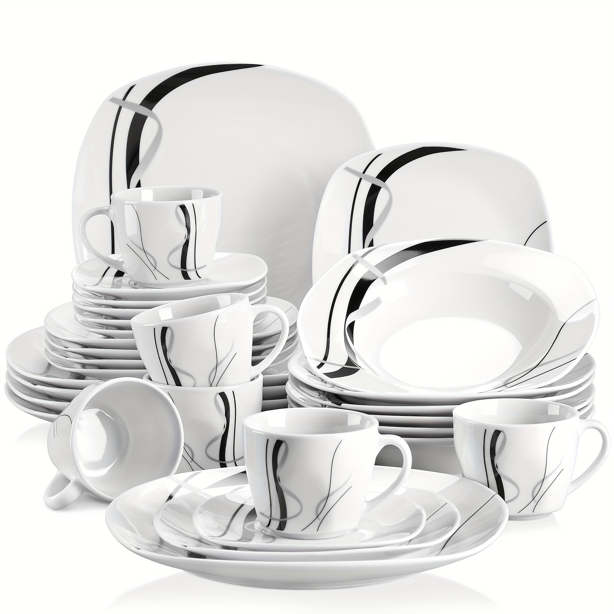 TEMU 30 Piece Dinner Set Porcelain White Tableware Plates Bowls Cups Saucers Set, Dining Set Dinnerware Set Service For 6