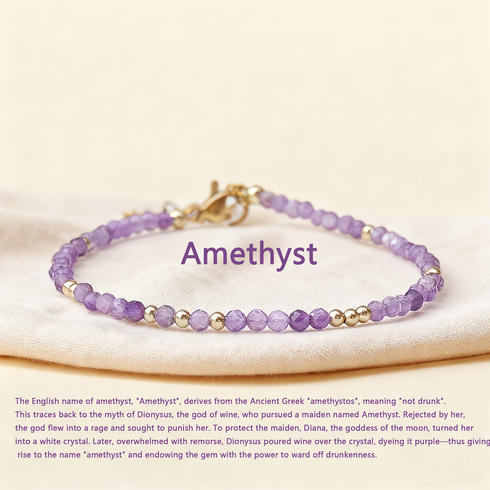 3mm Faceted Purple Natural Stone Beaded Bracelet, Unisex