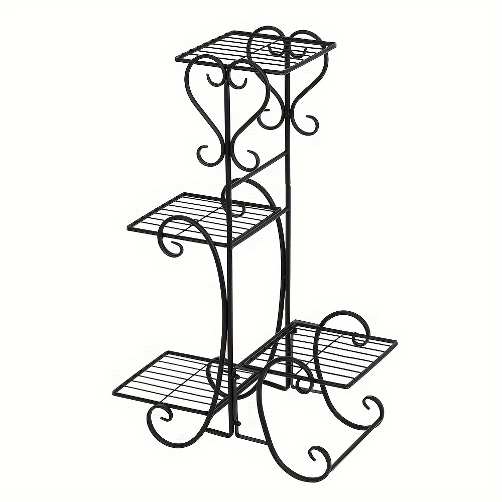 

4 étagères carrées en métal pour pots de fleurs, décoration pour jardin intérieur et extérieur, noir