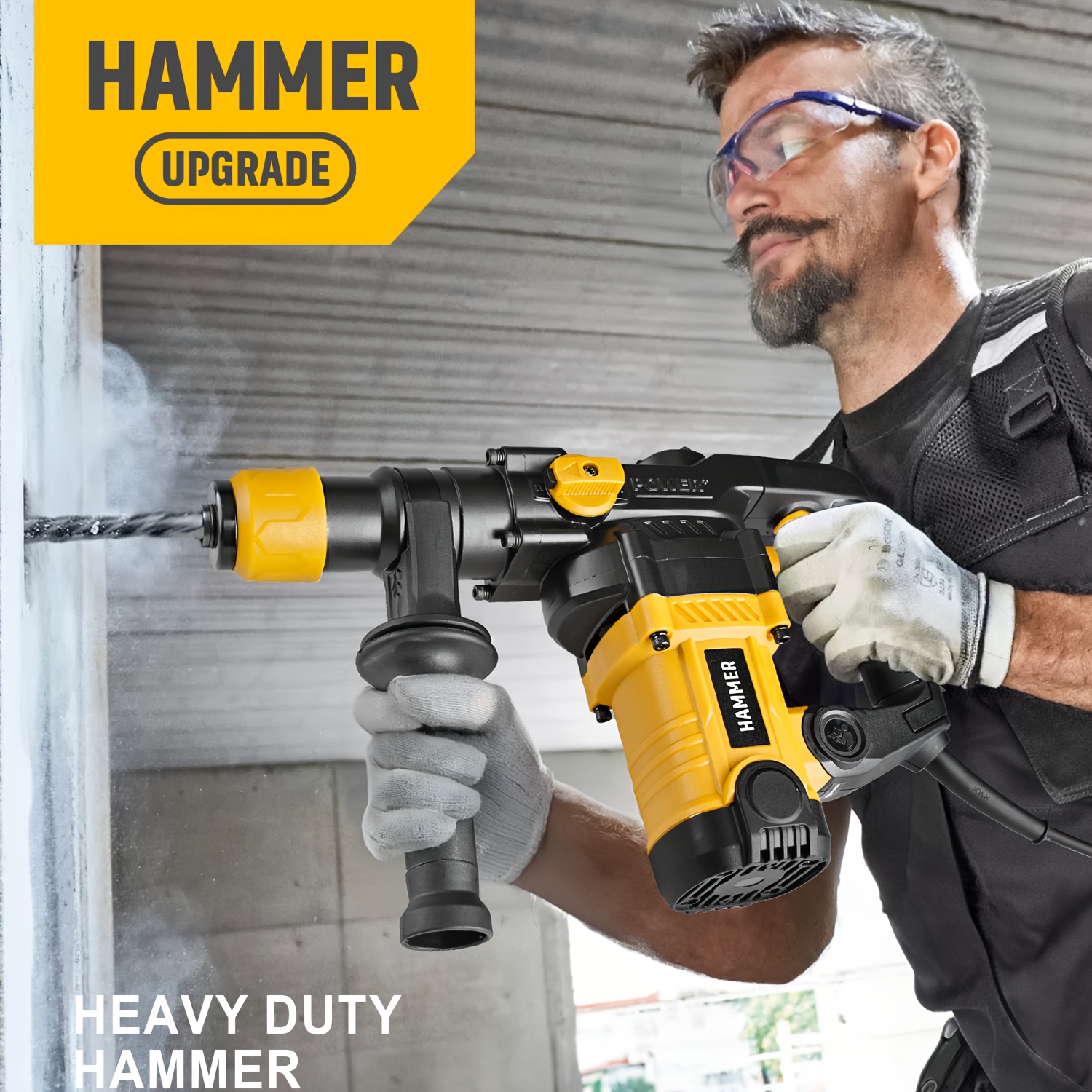 Heavy Duty Rotating Hammer Drill SDS Plus, Suitable For Concrete And Brick Walls, Dual-mode Multi Force Adjustment, Essential For Home Decoration And Construction Projects, Equipped With A Carrying Case And Various Drill Bits, Great Christmas Gift