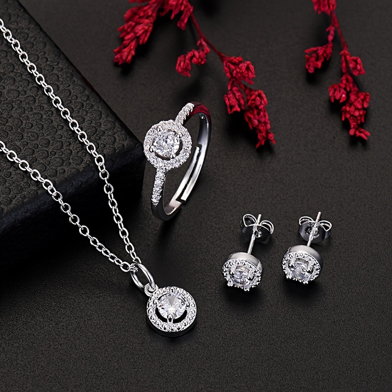 elegant 925 silvery charms necklace ring earrings jewelry set for   for weddings party crystal parties holidays details 0