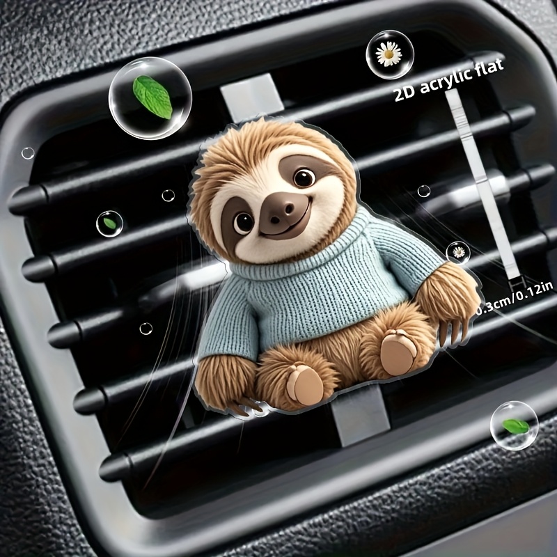 TEMU [2d Flat] 1pc "cute Sloth" Refillable Car Air Freshener Perfume Diffuser Clip, Car Vent Interior Accessory, Car Scent Diffuser, "no Fragrance"