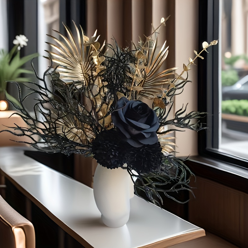 1 Bunch Of Artificial Grass, Black Chrysanthemum Rose Bouquet (black And Golden Combination) Light Luxury , Suitable For Occasions Decoration, Home, Office