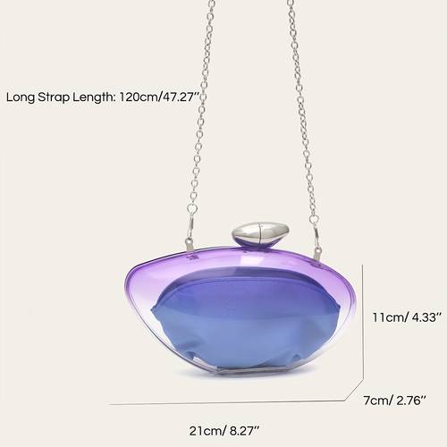 stylish acrylic handbag for women featuring a luxurious gradient color magnetic closure and a long metal chain for shoulder or crossbody wear parties vacations and dating gifts