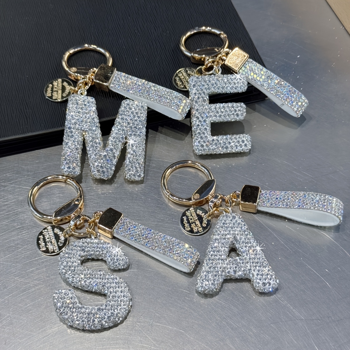 1pc shiny letter keychain   pendant letter bling key ring accessory for men and women   charm car keychain ideal gift  