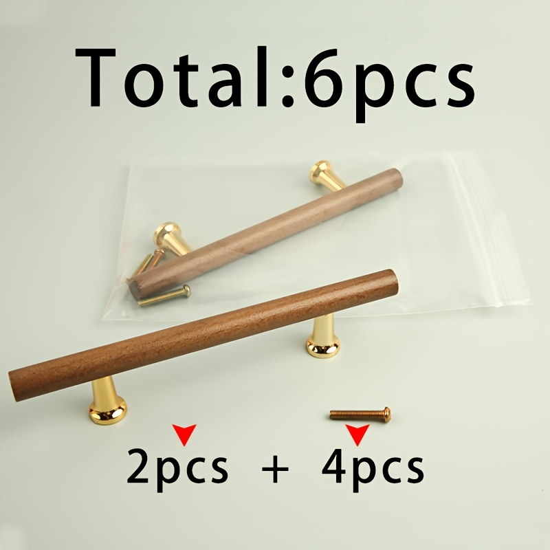 TEMU 2 Walnut Wood Cabinet Handles + 4x22 Screws (4pcs), Total 6pcs. Cream Japanese-style Walnut Wood Handles, Solid Wood Round Rod With Bright .