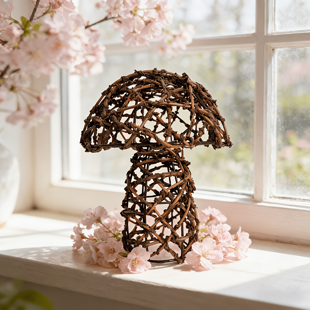 TEMU 1pc Vintage Handmade Woven Mushroom Decor, Rustic Easter Decoration, Tabletop Ornament, Home Window Sill Decor, Festival Gift And Party Supplies