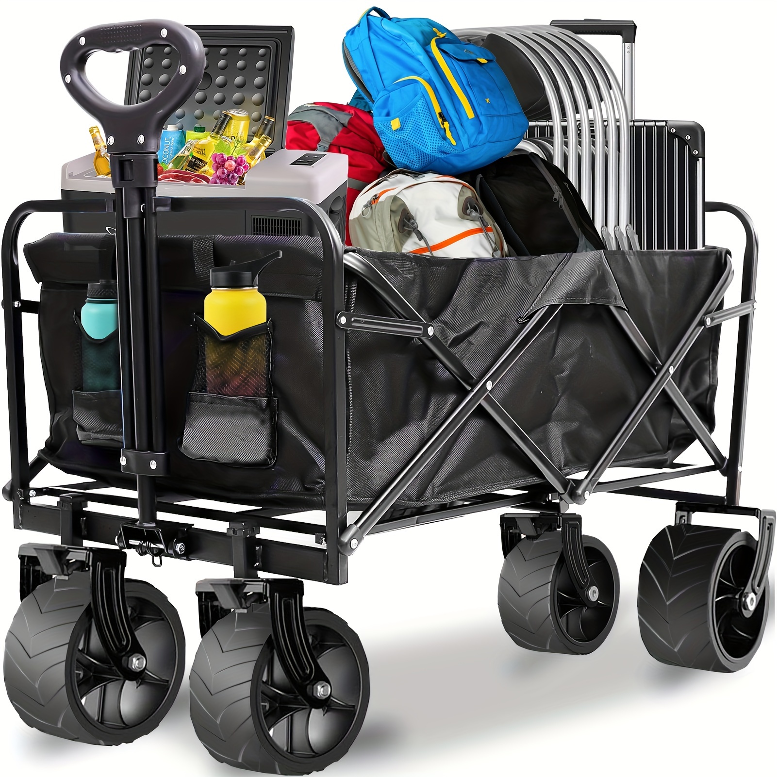 

Collapsible Folding Wagon Cart, 120l Heavy Duty Utility Cart With 350lbs Capacity - Ideal For Grocery, Shopping, Camping, And Beach Trips - All Terrain Wheels