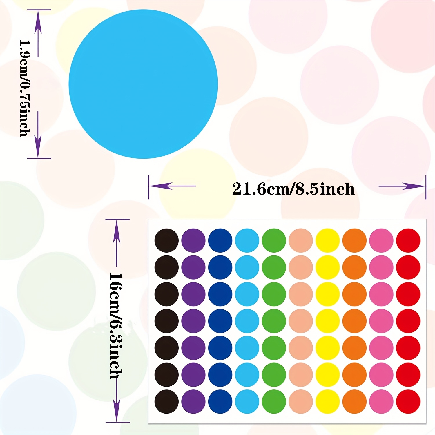 840pcs Colorful Dot Stickers, 3/4" Circle Stickers