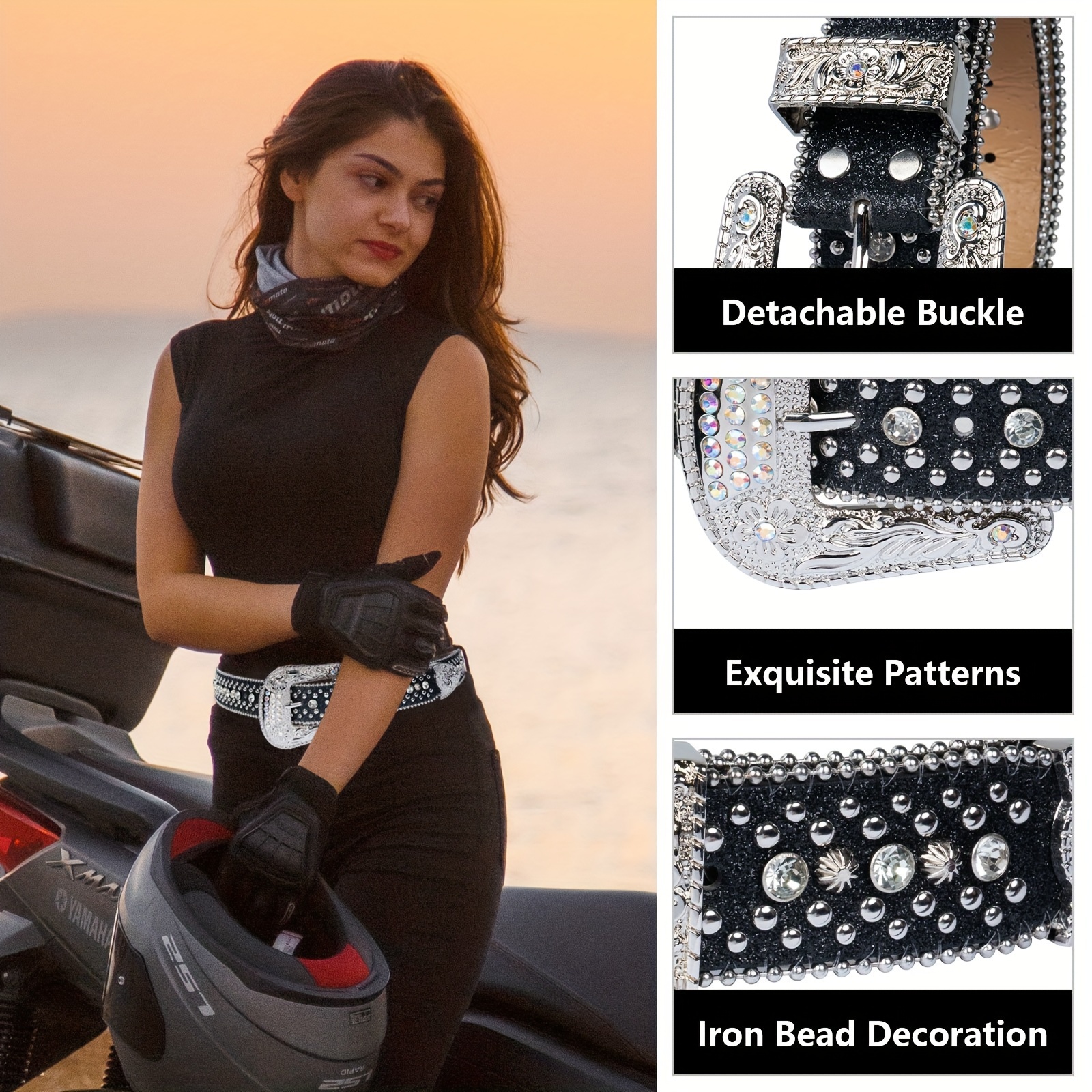 Western Rhinestone Belt with Detachable Buckle for Jeans and Dresses Dream Apparel Rhinestone Belt for Men and Women, Western  main image 4