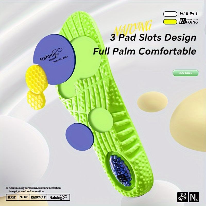 1 Pair NAOBING 4D Soft Fabric Sports Insoles - Ultra-Breathable, High-Impact Shock Absorption Air Cushion - Supreme Comfort for Running, Hiking, Walking - Quick-Drying Sweat-Management Insoles, Comfortable Footwear | EVA Material | Ergonomic Design