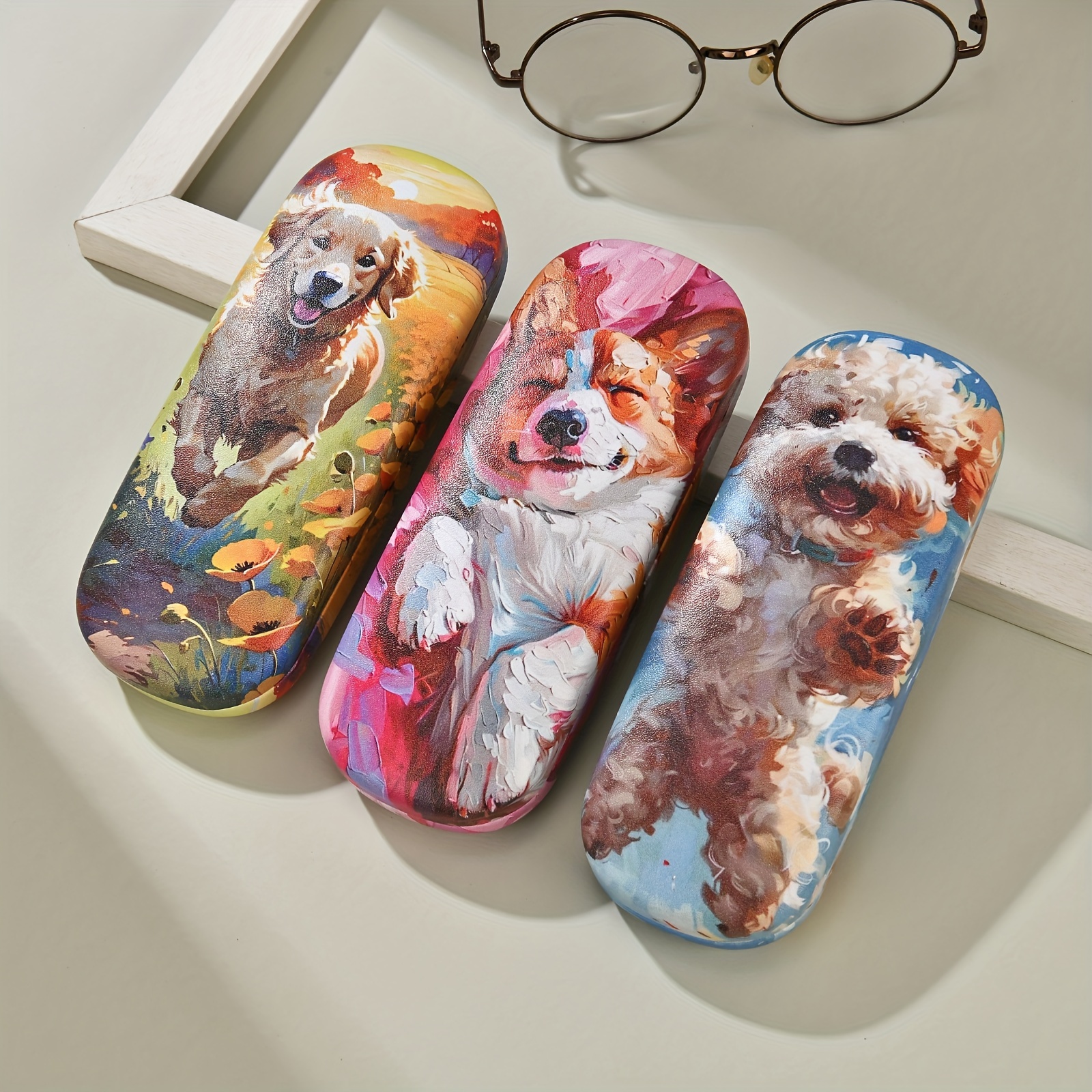 

1pc, Pet Dog Print Glasses Case, Cute And Fashionable Glasses Storage Box, Portable Glasses Case, Fashion Glasses Protection, Couple Style, Girls Glasses Case, Small Gift