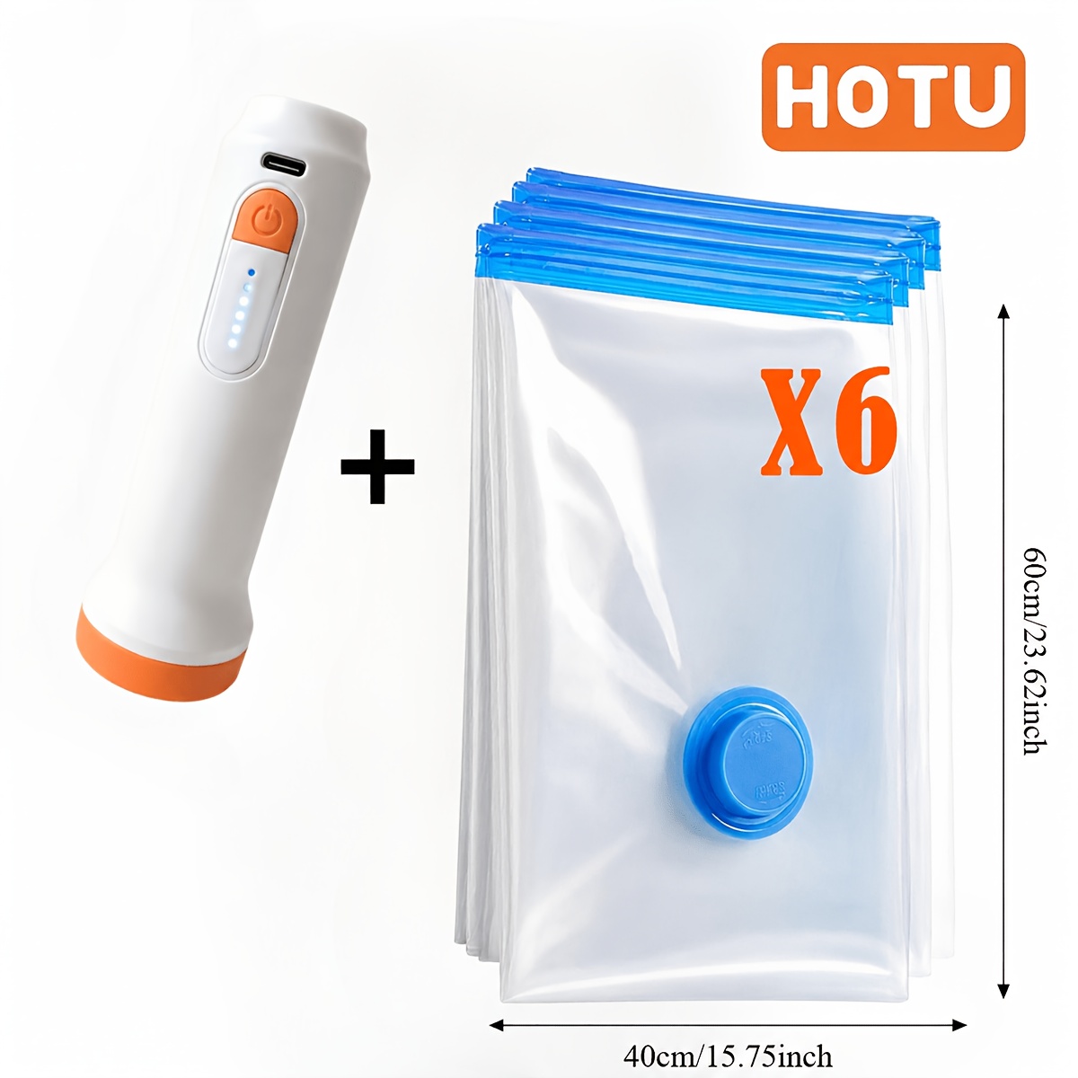 TEMU Hotu Upgraded Electric Vacuum Pump, 1500mah Usb Rechargeable, With 6 Vacuum Storage Bags, Portable Household And Travel Compression Pump, In