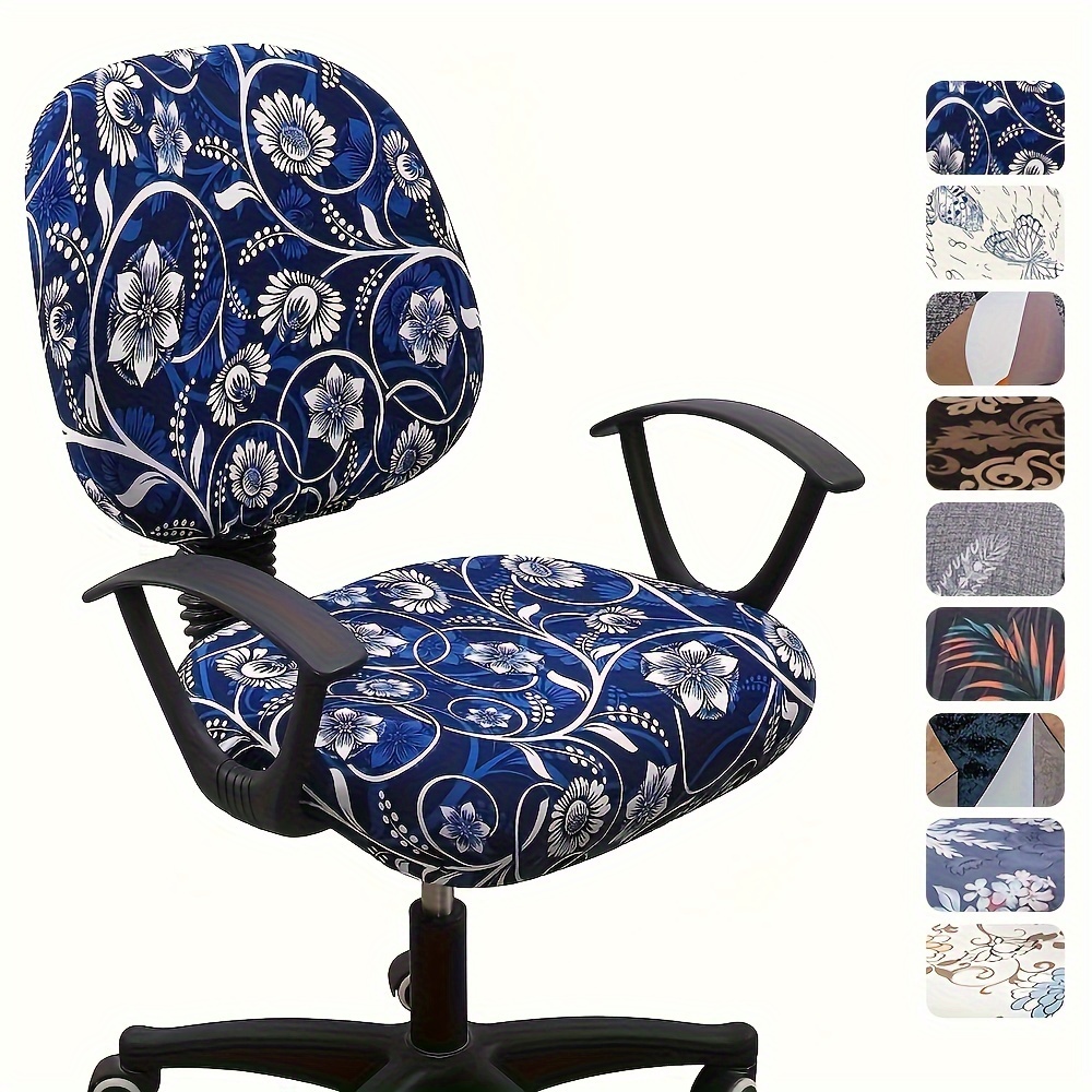 

2pcs Set Stretch Printed Office Computer Chair Covers, Soft Spandex Universal Rotating Desk Chair Slipcover, Removable Washable Chair Protector (seat Cover + Backrest Cover)