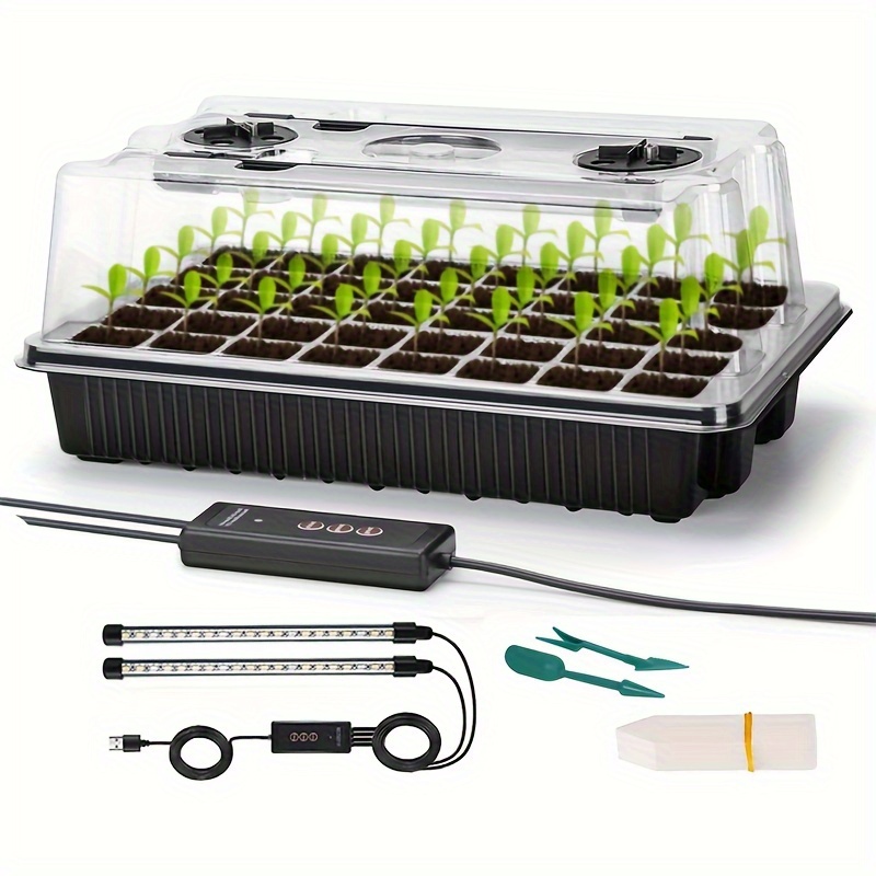 

Seed Starter Tray Kit With Grow Lights, 1 Pack 40 Cells Seed Trays With Humidity Dome, Mini Greenhouse For Seeds Growing Starting Sprouting Germination