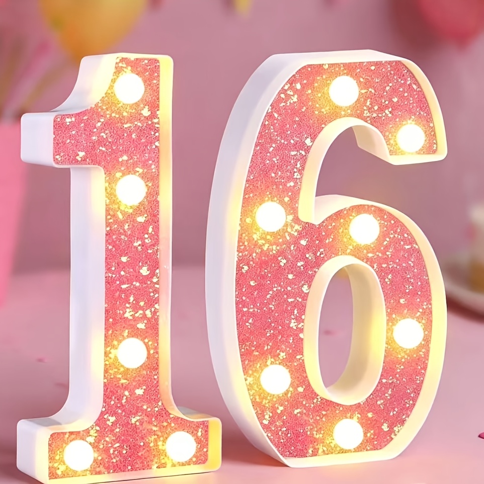 TEMU 2pcs, 16th Birthday Decoration Gift: Festival Light Display, Birthday Light Digital Decoration Board, 16th Birthday/wedding/work Anniversary
