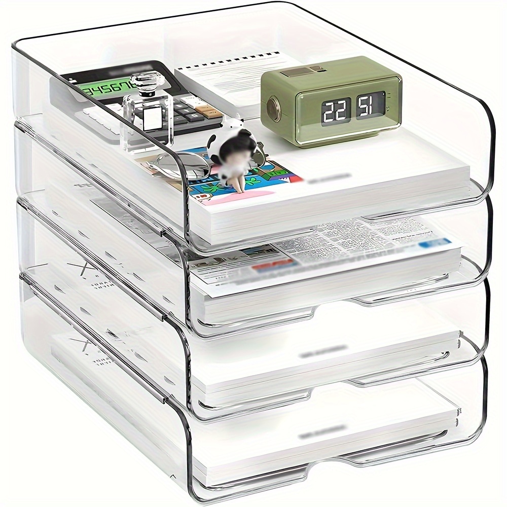 2 4pcs clear letter trays stackable paper organizer desktop organizer for office desktop storage rack document organizer for file book newspaper and magazine storage compartments a4 size