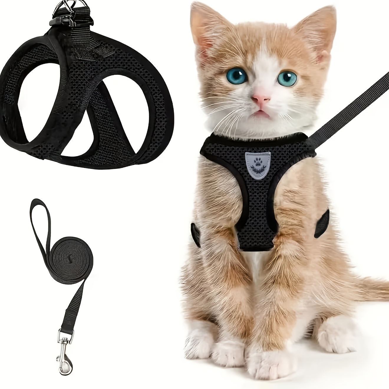 Pet Harness, Shock-absorbing Leash For , Black Vest Harness For Outdoor Walking