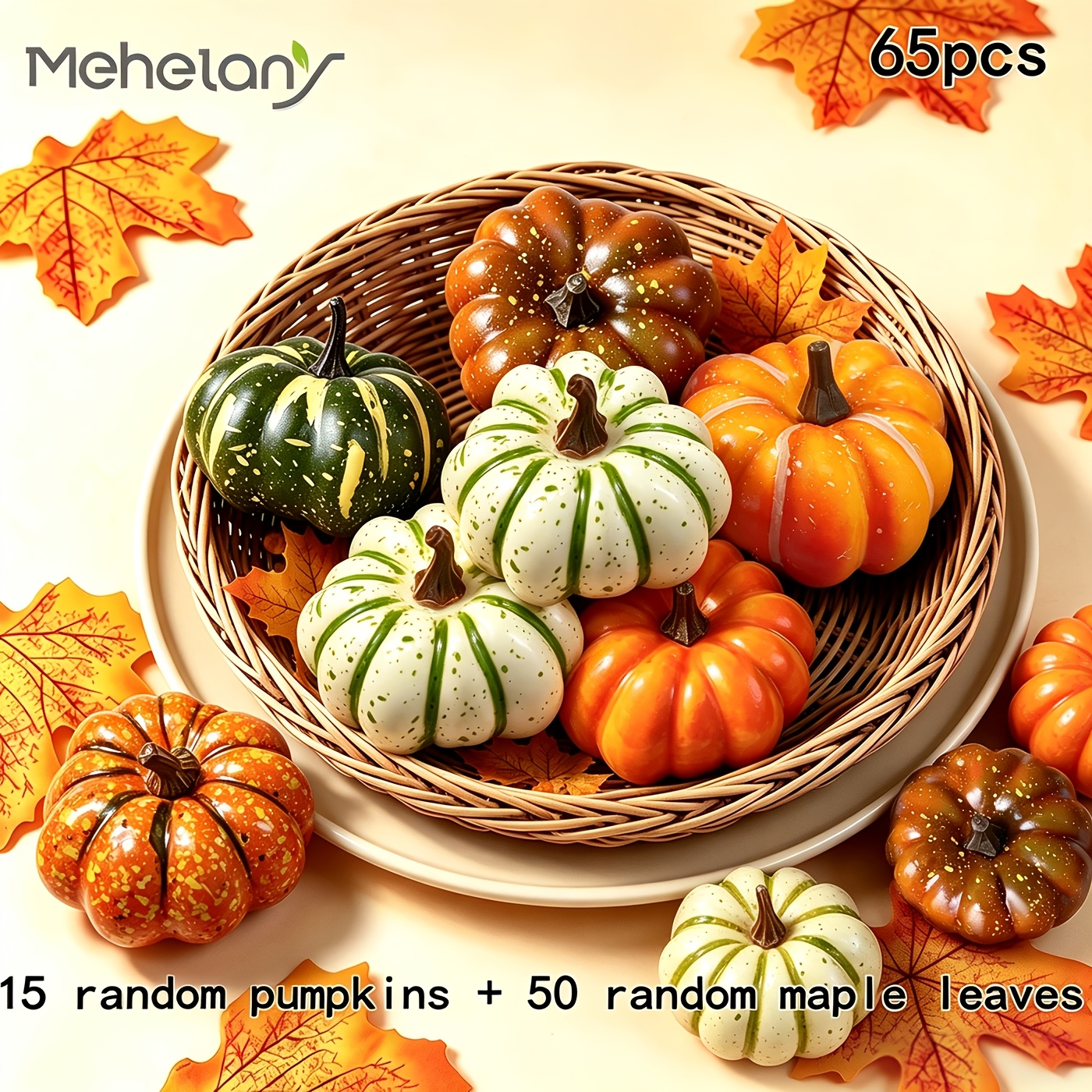 TEMU 65pcs (15 Mixed Pumpkins And 50 Random ) Fall Mixed Artificial Pumpkins - Artificial Plants For Home Decor Wedding Party Decorations Farmhouse