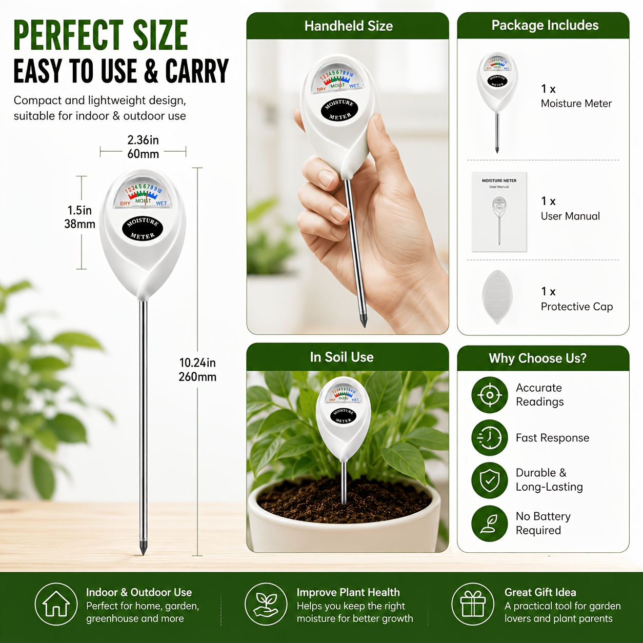  soil moisture meter horticultural potting plant moisture detector for batteries suitable for indoor and outdoor use rust proof probes Product details 2
