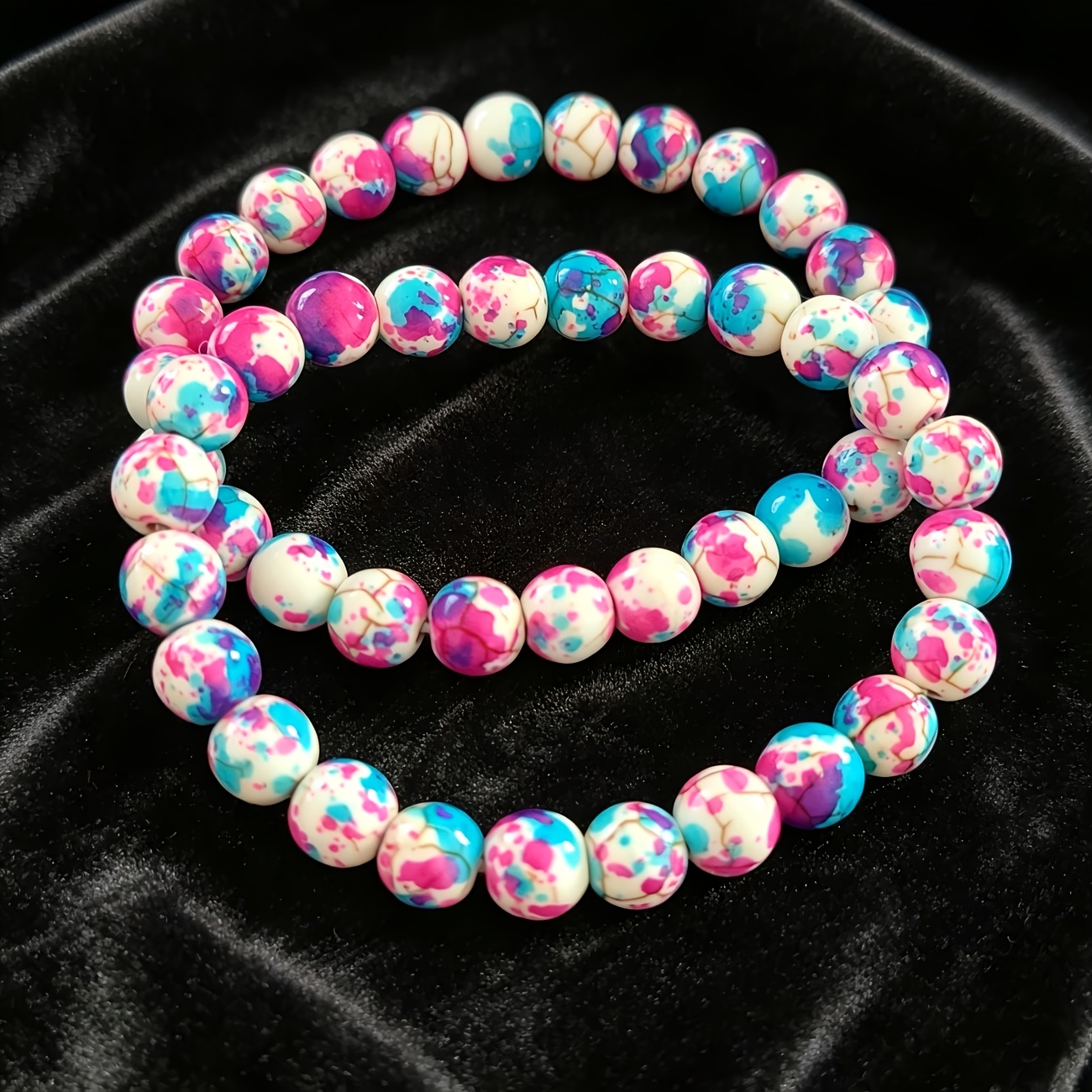 2pcs Dreamy Pink & Blue Iridescent Stone Bead Bracelet Set