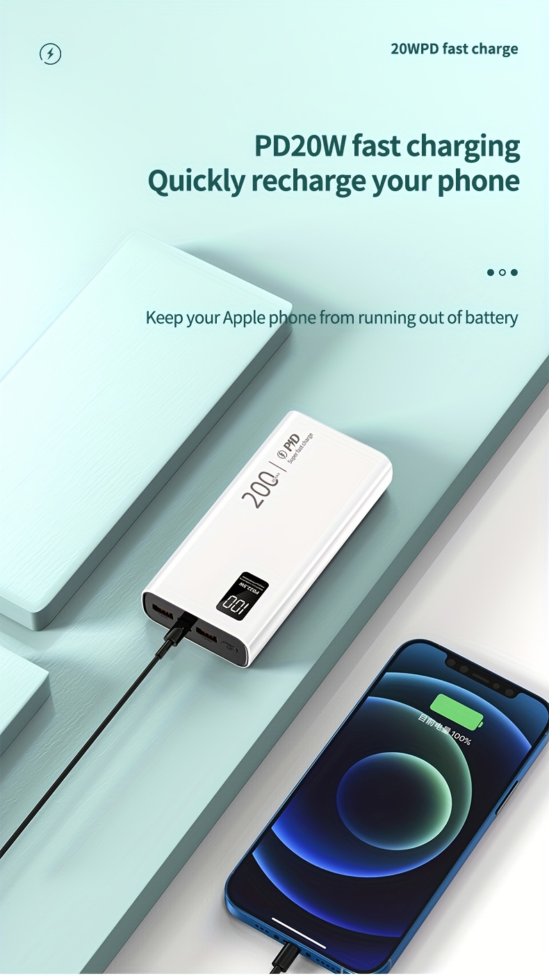 22.5W Fast Charging 20000mAh Portable Power Bank with PD20W Dual Input & Triple Output, USB-C Fast Charging, Compact Design for Smartphones, Tablets, Cameras, Drones, and More, Portable Charger, Tablet Charging Solution, Modern Accessory, Durable Construction, Power Bank Fast Charging, Power Bank For Phone, Power Bank High Power, Power Bank Original, Power Bank With High Capacity