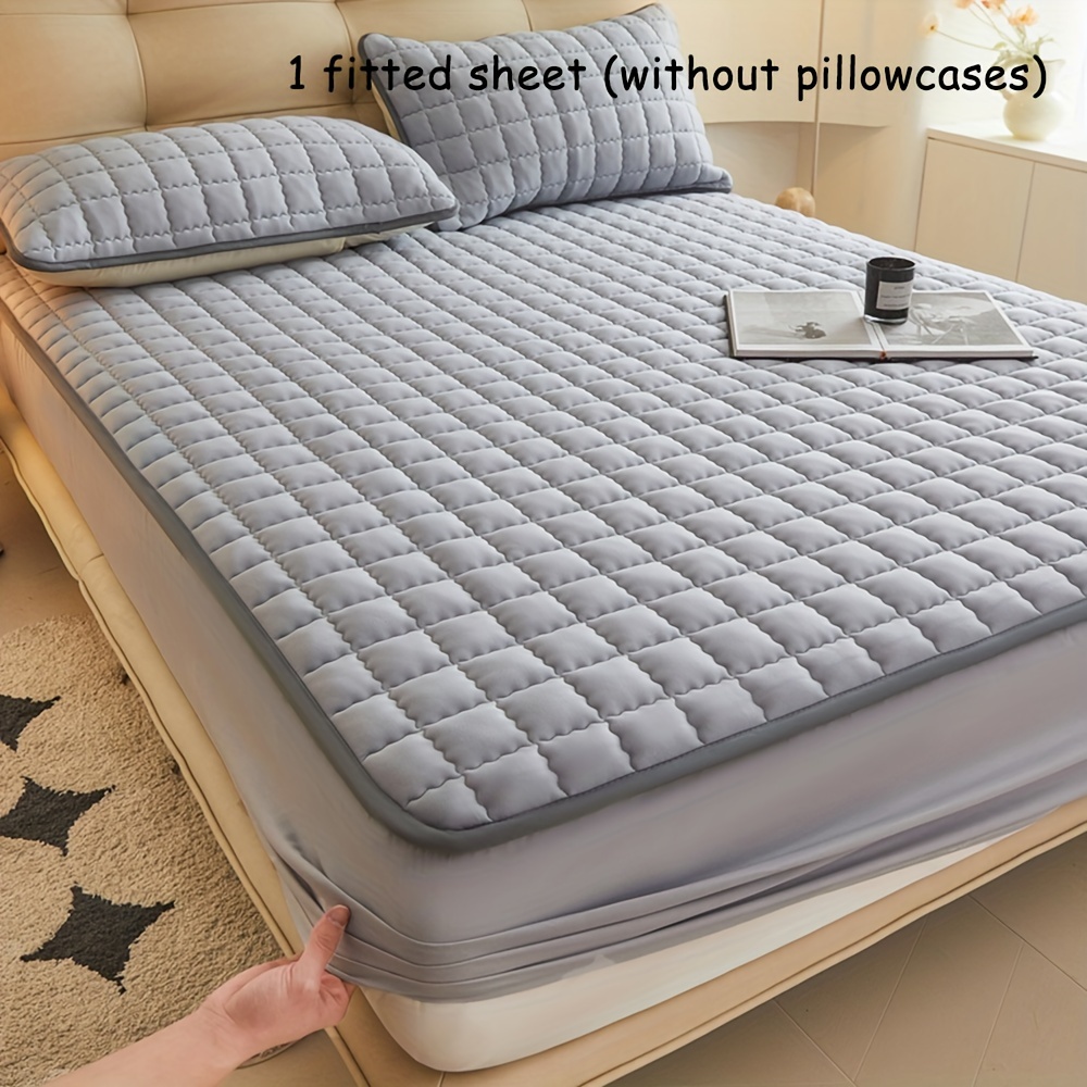 TEMU 1pc Waterproof Non-slip Fitted Sheet - Hotel Quality Mattress Protector For Bedroom And Dormitory With Simple Solid